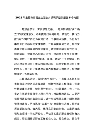 2023年主题教育民主生活会乡镇班子整改措施（6个方面）.docx