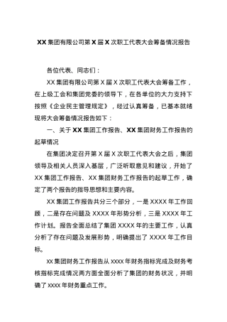 XX集团有限公司第X届X次职工代表大会筹备情况报告.docx