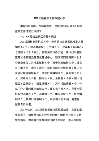 XX纪检监察工作专题汇报 (2).docx