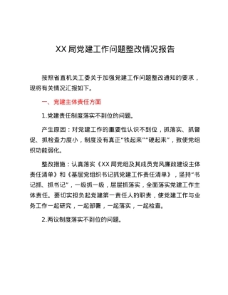 XX局党建工作问题整改情况报告.docx