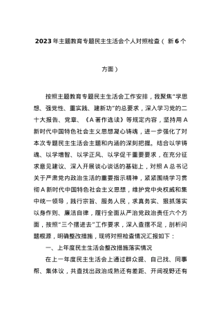 2023年主题教育专题民主生活会个人对照检查（ 新6个方面）.docx