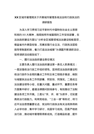 XX区城市管理局关于开展城市管理系统法治和行政执法的调研报告.docx