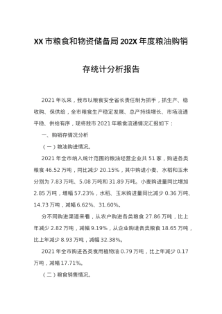 XX市粮食和物资储备局202X年度粮油购销存统计分析报告.docx