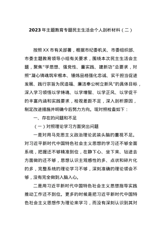 2023年主题教育专题民主生活会个人剖析材料（二）.docx