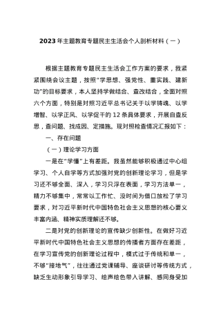 2023年主题教育专题民主生活会个人剖析材料（一）.docx
