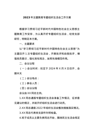 2023年主题教育专题组织生活会工作方案.docx