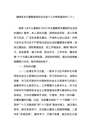 2023年主题教育组织生活会个人对照检查材料（六）.docx