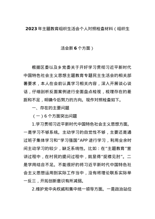 2023年主题教育组织生活会个人对照检查材料（组织生活会新6个方面）.docx