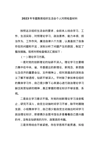 2023年专题教育组织生活会个人对照检查材料.docx