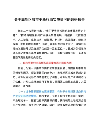 关于高新区城市更新行动实施情况的调研报告.docx