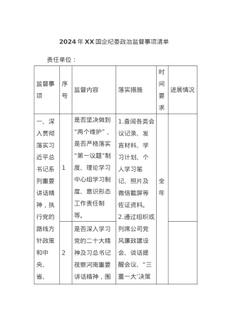 2024年XX国企纪委政治监督事项清单.docx