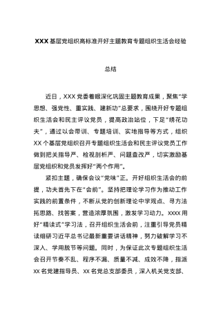 XXX基层党组织高标准开好主题教育专题组织生活会经验总结.docx
