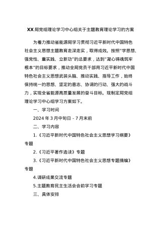 XX局党组理论学习中心组关于主题教育理论学习的方案.docx