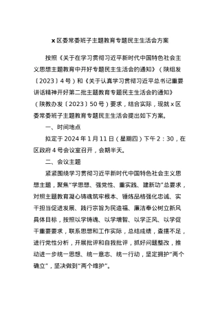 x区委常委班子主题教育专题民主生活会方案.docx