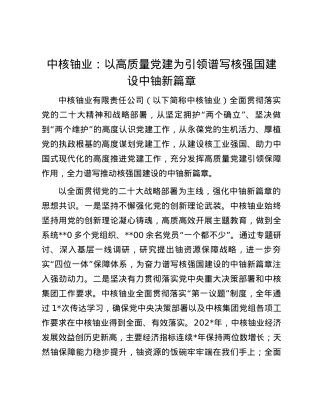 中核铀业：以高质量党建为引领 谱写核强国建设中铀新篇章.docx