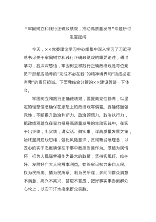 “牢固树立和践行正确政绩观，推动高质量发展”专题研讨发言提纲.docx