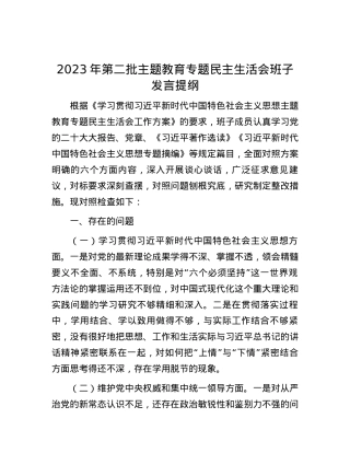 2023年第二批主题教育专题民主生活会班子发言提纲.docx