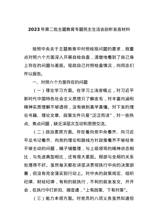 2023年第二批主题教育专题民主生活会剖析发言材料.docx