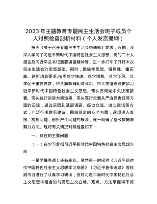 2023年主题教育专题民主生活会班子成员个人对照检查剖析材料（个人发言提纲）.docx