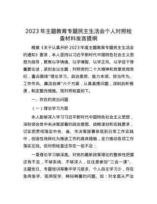 2023年主题教育专题民主生活会个人对照检查材料发言提纲.docx