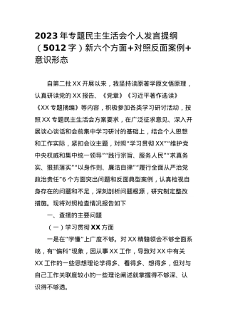 2023年专题民主生活会个人发言提纲（新六个方面+对照反面案例+意识形态.docx