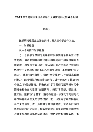 2023年专题民主生活会领导个人发言材料（新6个对照方面）.docx