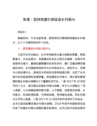 党课：坚持党建引领促进乡村振兴.docx