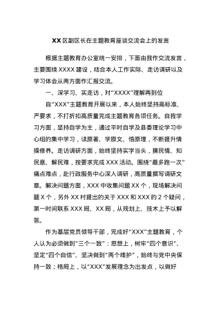 XX区副区长在主题教育座谈交流会上的发言.docx