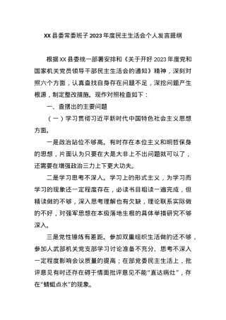 XX县委常委班子2023年度民主生活会个人发言提纲.docx