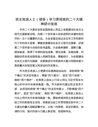 民主党派人士（领导）学习贯彻党的二十大精神研讨发言.docx