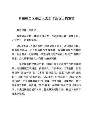 乡镇在全区基层人大工作会议上的发言.docx