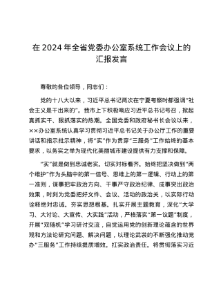 在2024年全省党委办公室系统工作会议上的汇报发言.docx