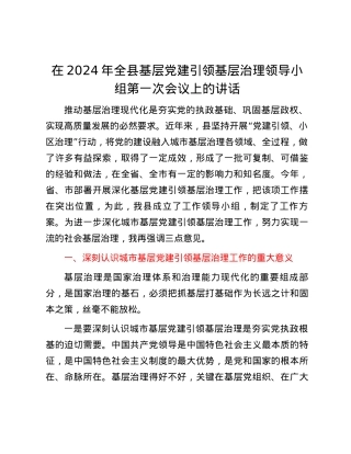 在2024年全县基层党建引领基层治理领导小组第一次会议上的讲话.docx