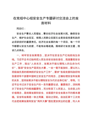 在党组中心组安全生产专题研讨交流会上的发言材料.docx