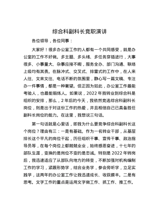 综合科副科长竞职演讲.docx