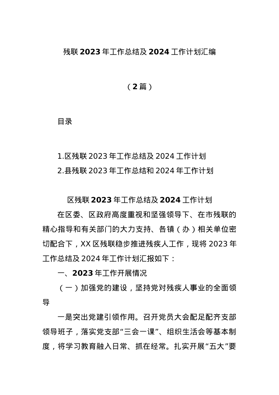(2篇)残联2023年工作总结及2024工作计划汇编.docx_第1页