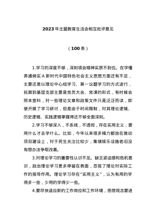 (100条)2023年主题教育生活会相互批评意见.docx