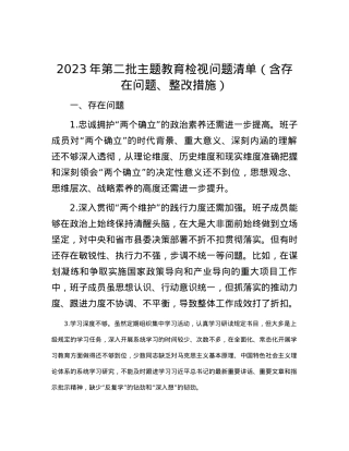 2023年第二批主题教育检视问题清单（含存在问题、整改措施）.docx