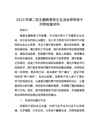 2023年第二批主题教育民主生活会领导班子对照检查材料.docx
