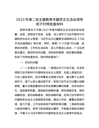 2023年第二批主题教育专题民主生活会领导班子对照检查材料.docx