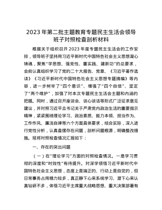 2023年第二批主题教育专题民主生活会领导班子对照检查剖析材料.docx