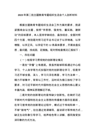 2023年第二批主题教育专题组织生活会个人剖析材料（新四个对照）.docx