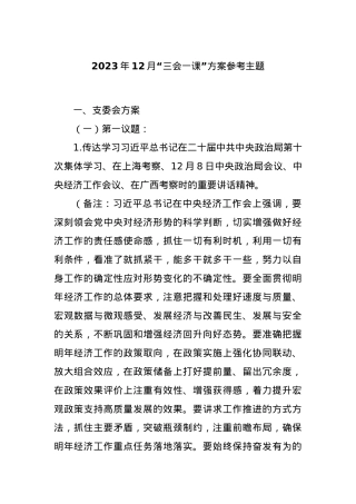 2023年12月“三会一课”方案参考主题.docx