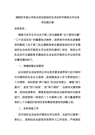 2023年度公司机关党支部组织生活会和开展民主评议党员.docx