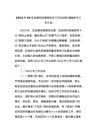 2023年XX区发展和改革局全年工作总结和2024年工作计划.docx