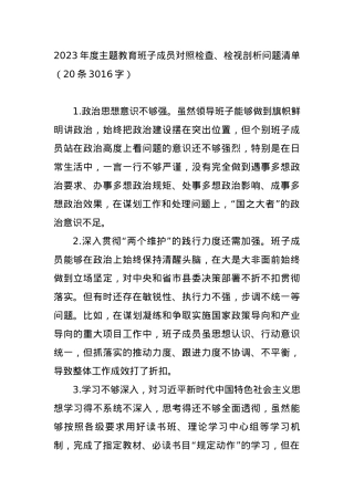 2023年度主题教育班子成员对照检查、检视剖析问题清单.docx
