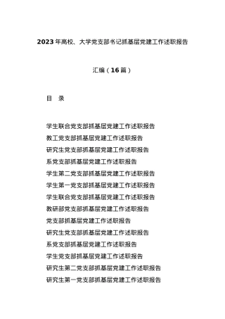 (16篇)2023年高校、大学党支部书记抓基层党建工作述职报告汇编.docx
