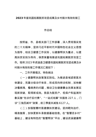 2023年度巩固拓展脱贫攻坚成果及乡村振兴有效衔接工作总结.docx