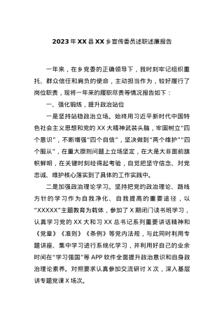 2023年XX县XX乡宣传委员述职述廉报告.docx
