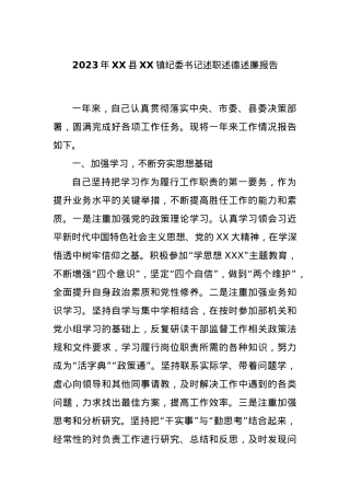 2023年XX县XX镇纪委书记述职述德述廉报告.docx